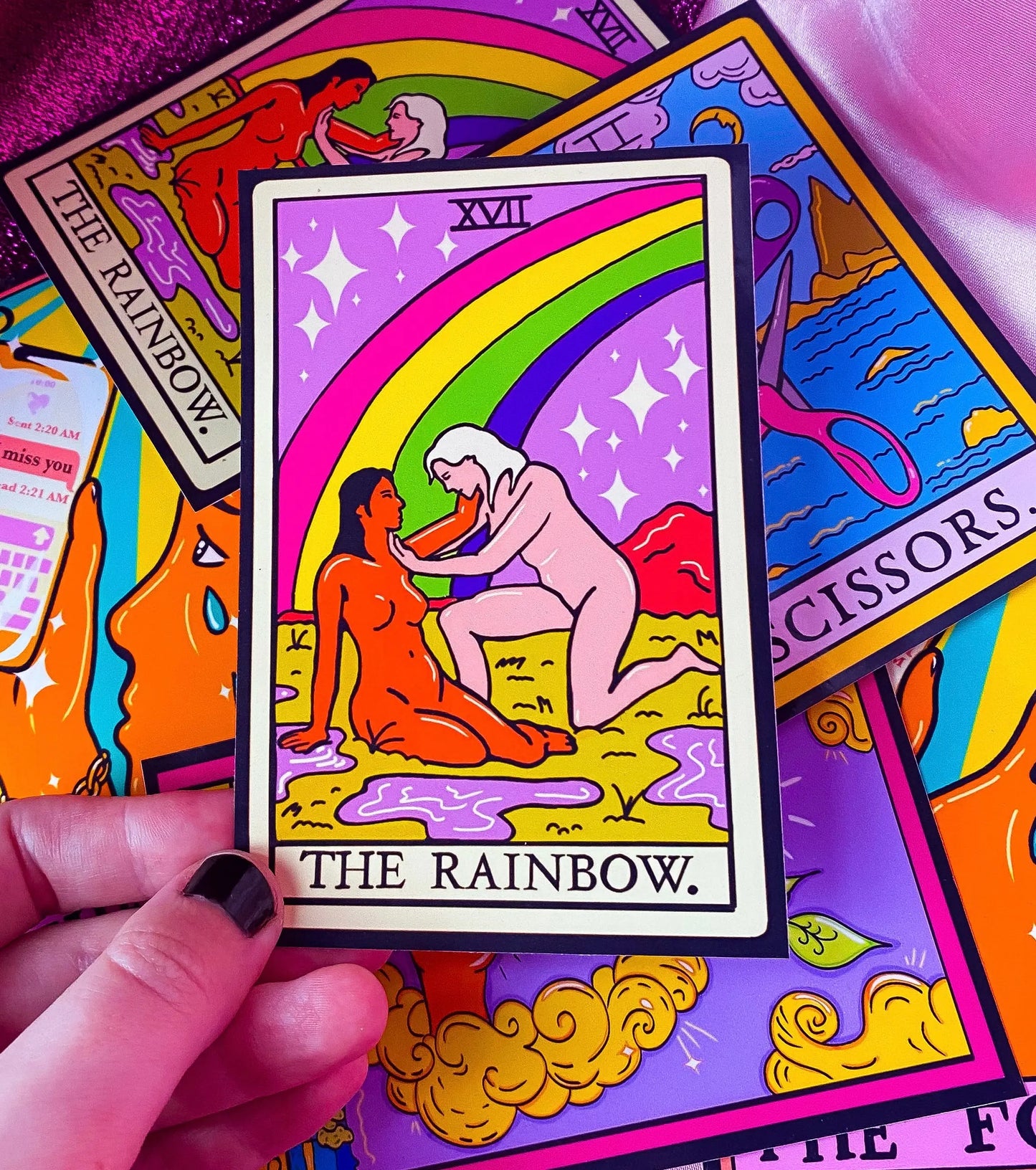 The Rainbow, sapphic lesbian pride tarot card sticker Leftbians