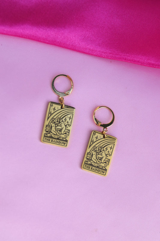 The Rainbow Tarot Card Gold Stainless Steel Earrings Leftbians