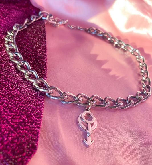 Double mars, layered male symbol charms, chunky chain choker necklace Leftbians