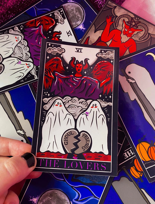The lovers tarot card sticker, halloween sapphic sticker Leftbians