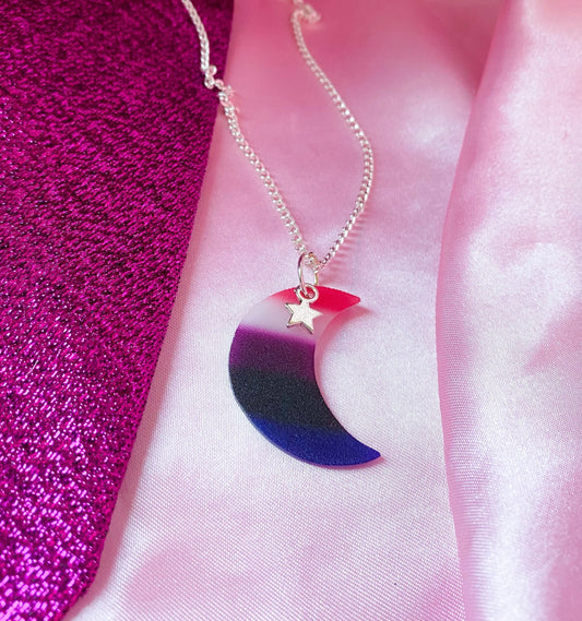 Genderfluid pride flag moon necklace Leftbians