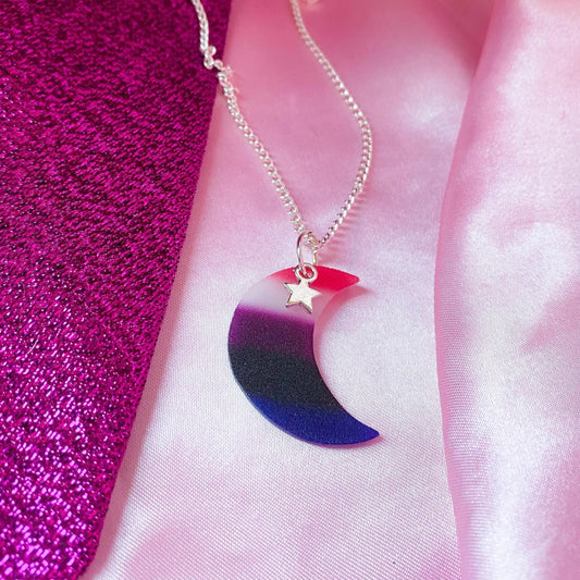 Genderfluid pride flag moon necklace Leftbians