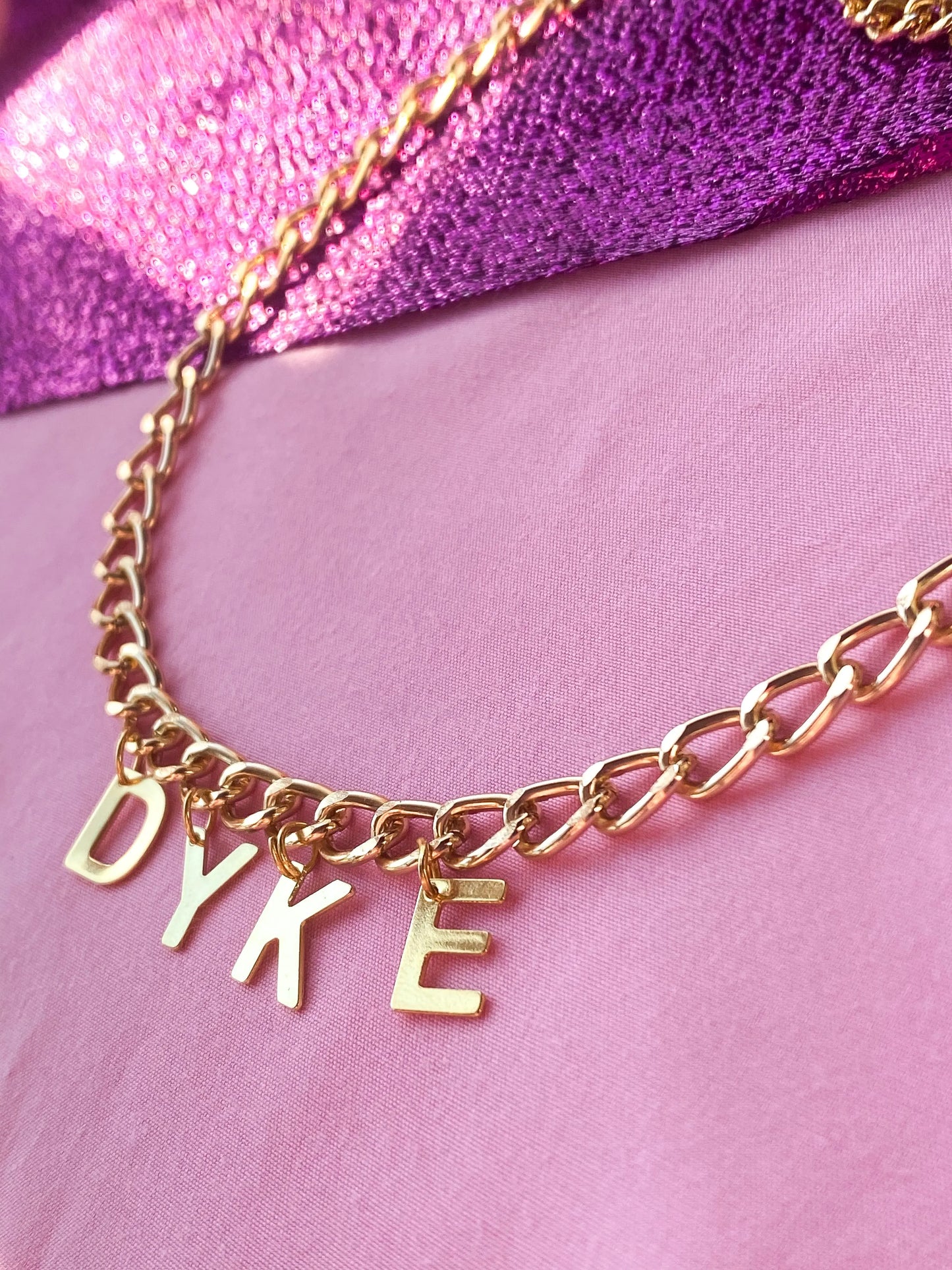 DYKE gold colour letter charm necklace Leftbians