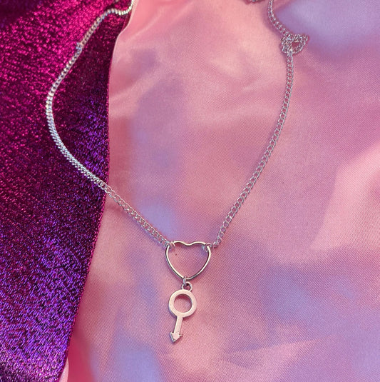 Mars symbol and love heart necklace Leftbians