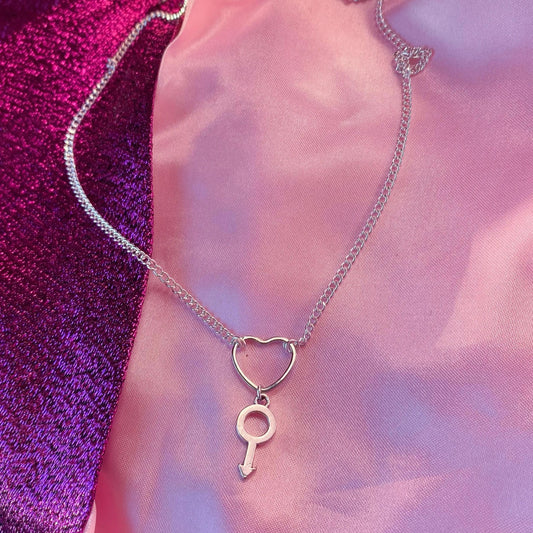 Mars symbol and love heart necklace Leftbians
