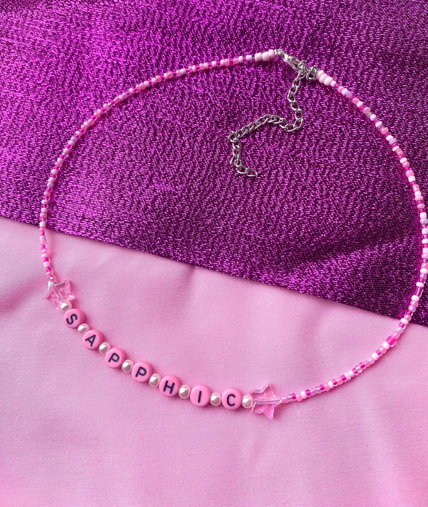 Pink SAPPHIC beaded necklace Leftbians