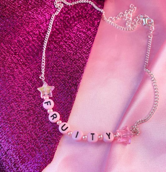 Pink FRUITY letter bead necklace Leftbians