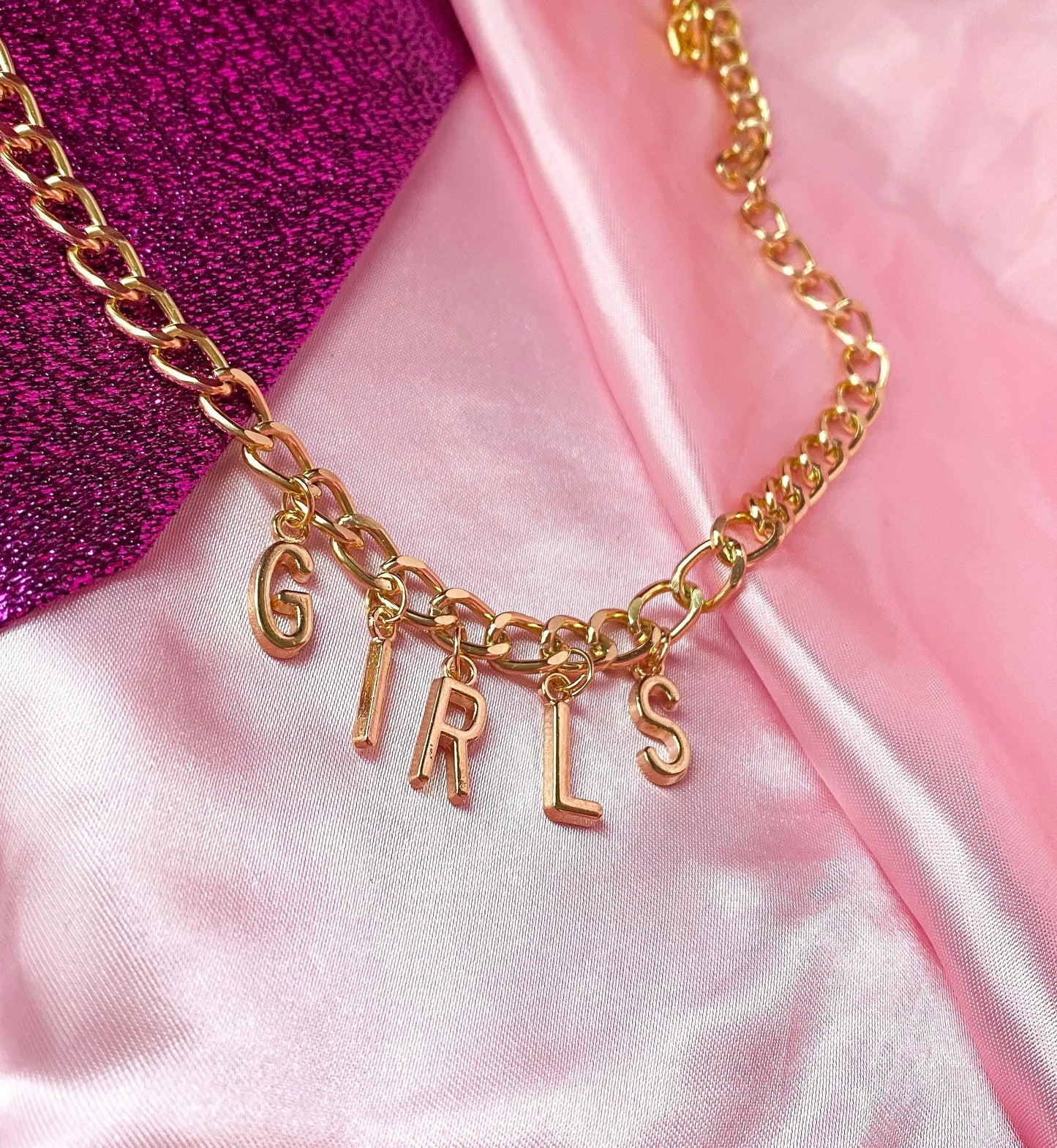 Chunky GIRLS gold colour letter charm necklace Leftbians