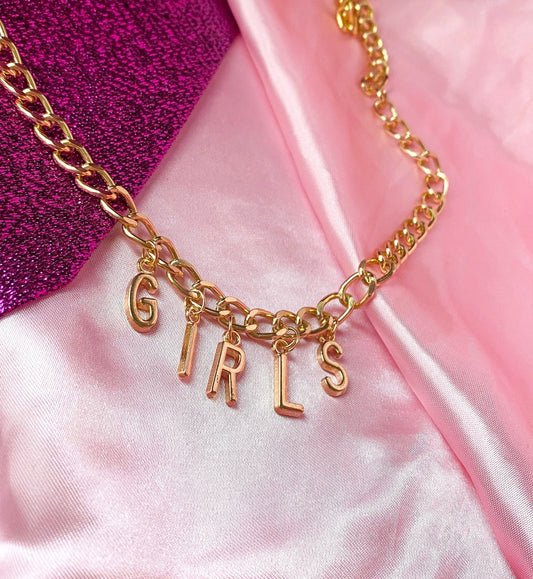 Chunky GIRLS gold colour letter charm necklace Leftbians