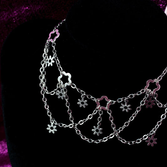 Layered flower necklace choker, handmade whimsigoth grunge fairy style statement necklace Leftbians
