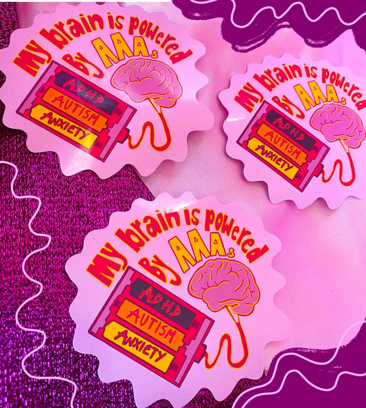 My brain is powered by ADHD, Autism and Anxiety, funny neurodivergent sticker Leftbians
