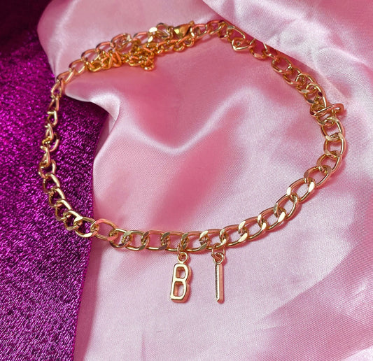 Chunky BI gold colour letter charm necklace Leftbians