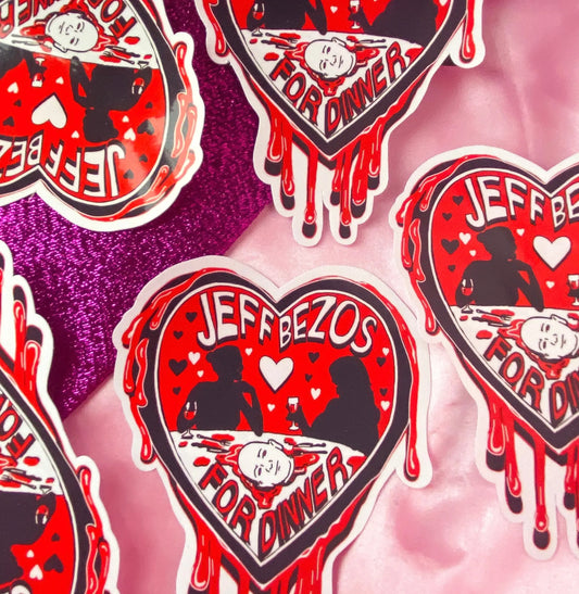Eat the rich, Jeff Bezos for dinner sticker Leftbians