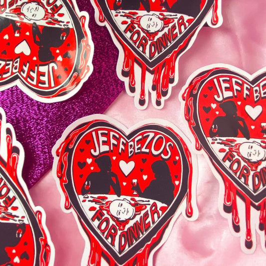 Eat the rich, Jeff Bezos for dinner sticker Leftbians