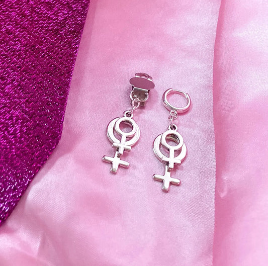 Double Venus silver earrings, small and big layered charm earrings Leftbians