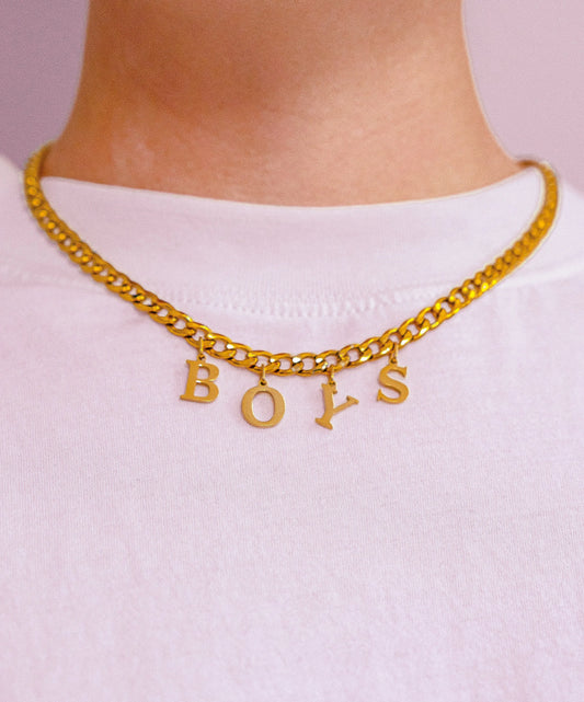 Gold BOYS letter charm chain in 304 stainless steel Leftbians