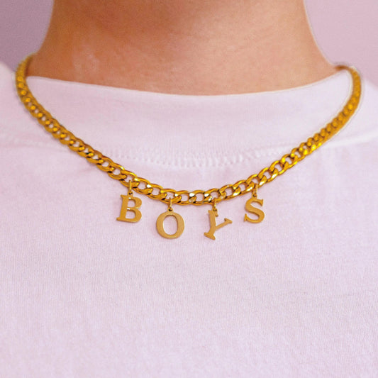 Gold BOYS letter charm chain in 304 stainless steel Leftbians