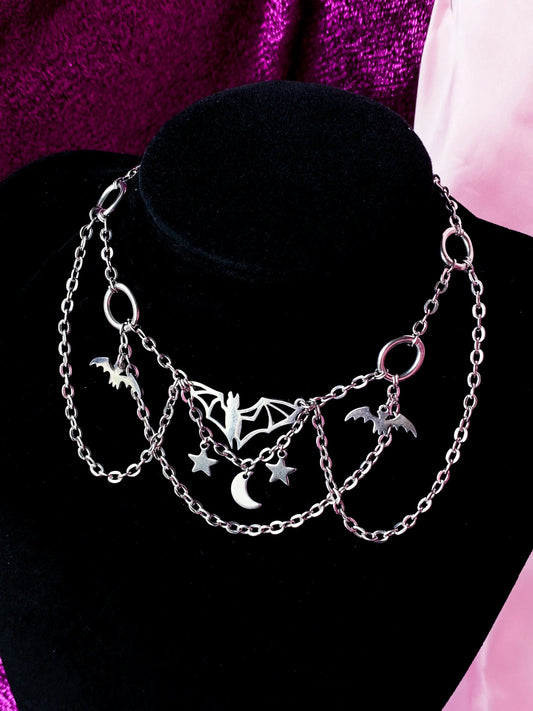 Flying bat necklace, stainless steel handmade halloween necklace Leftbians