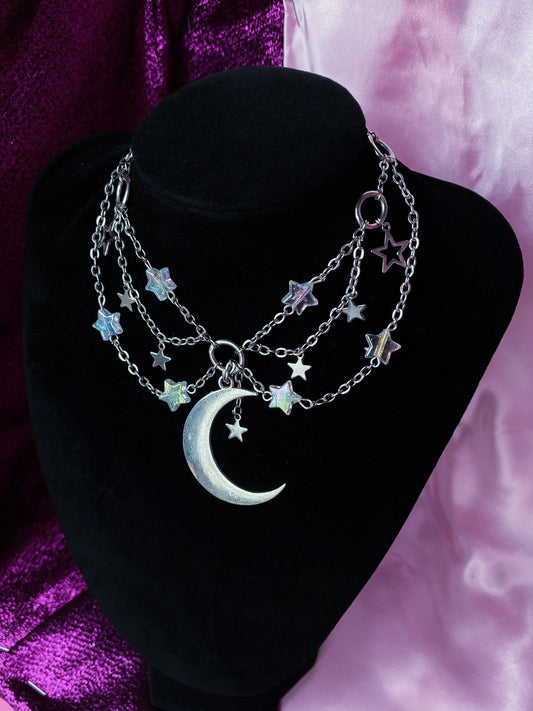 Moon and star celestial whimisgoth handmade necklace Leftbians