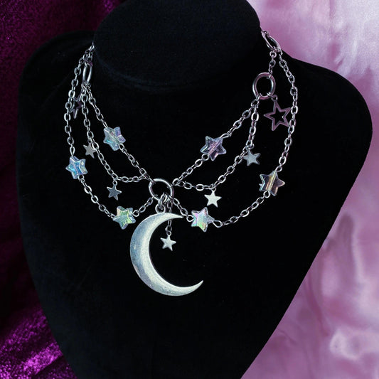 Moon and star celestial whimisgoth handmade necklace Leftbians