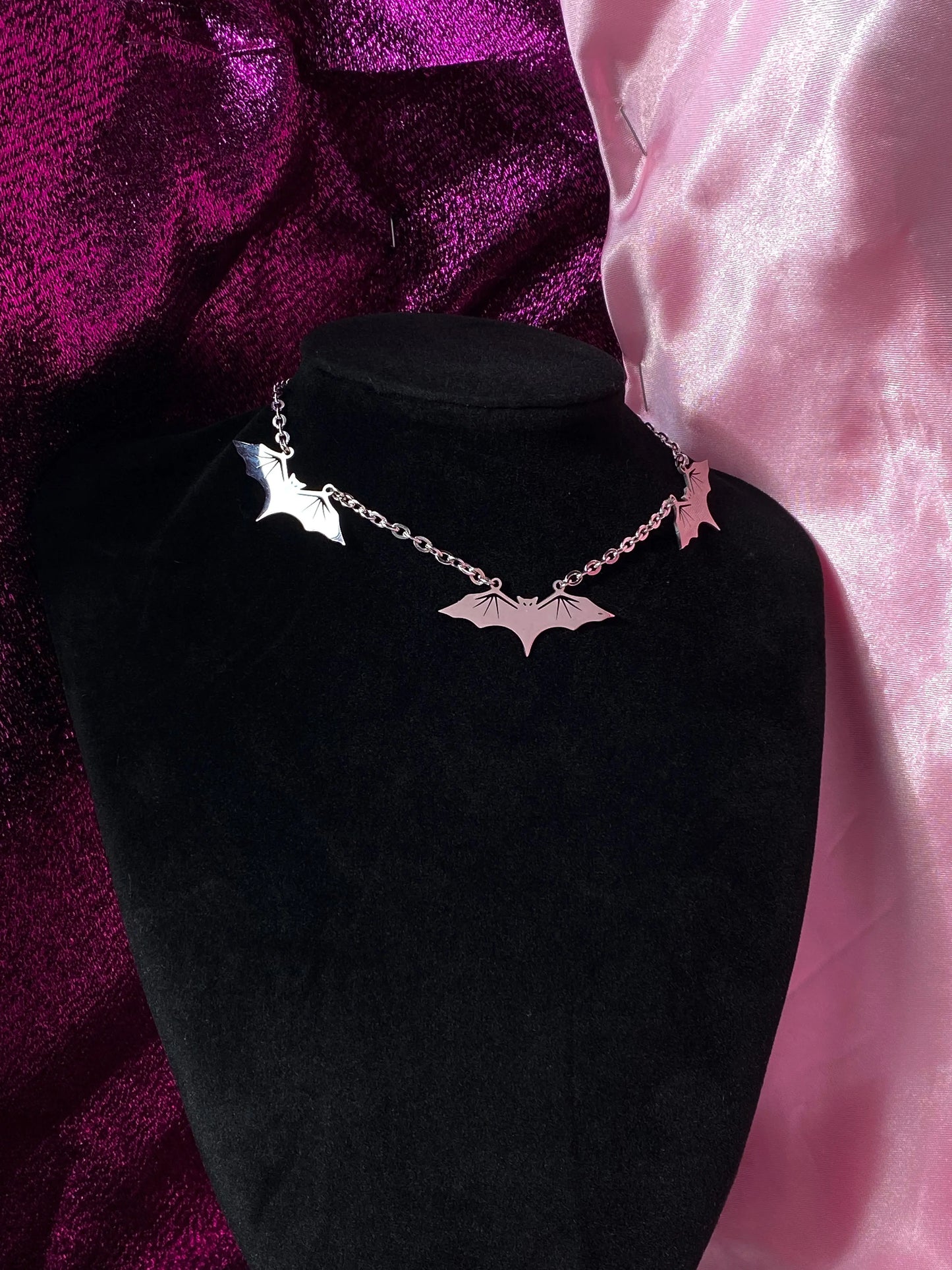 Flying bat necklace, stainless steel handmade halloween necklace Leftbians