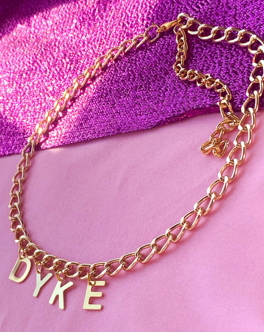 DYKE gold colour letter charm necklace Leftbians