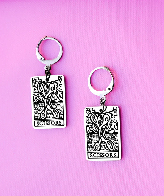The Scissors Tarot Card Stainless Steel Earrings Leftbians