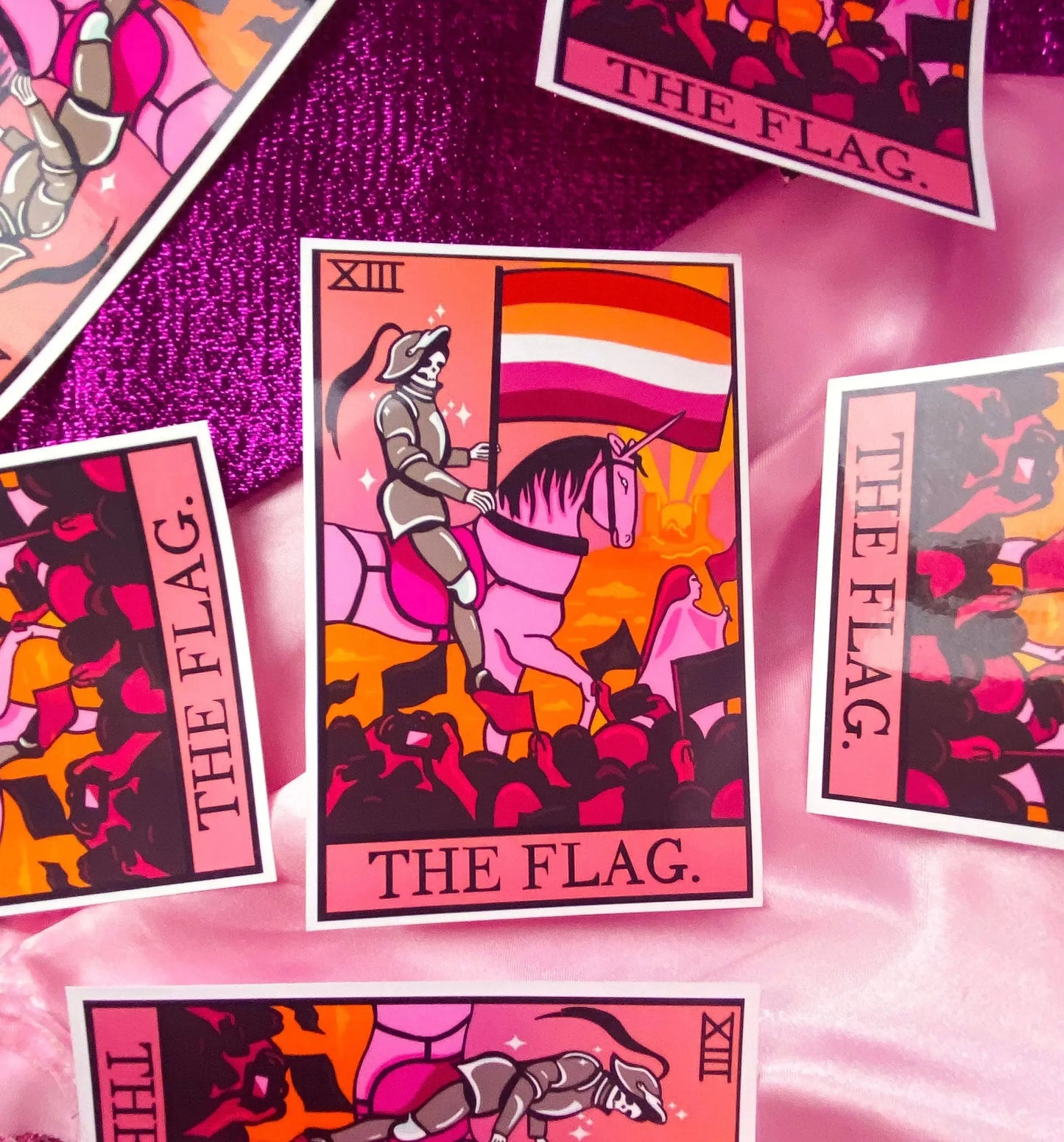 Lesbian flag tarot card sticker. Leftbians