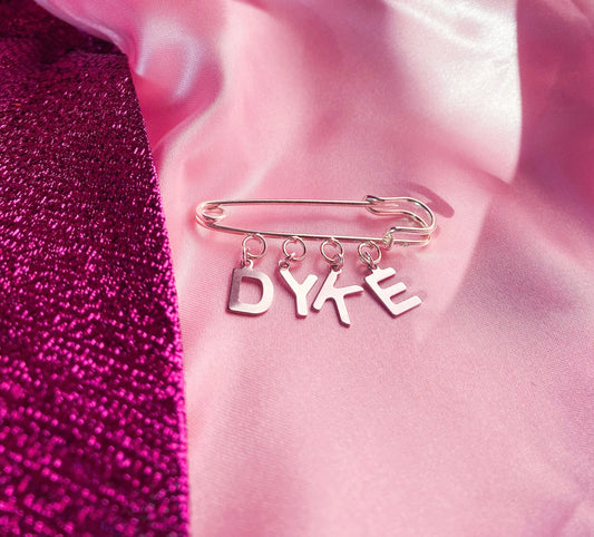 DYKE letter charm word kilt pin brooch Leftbians