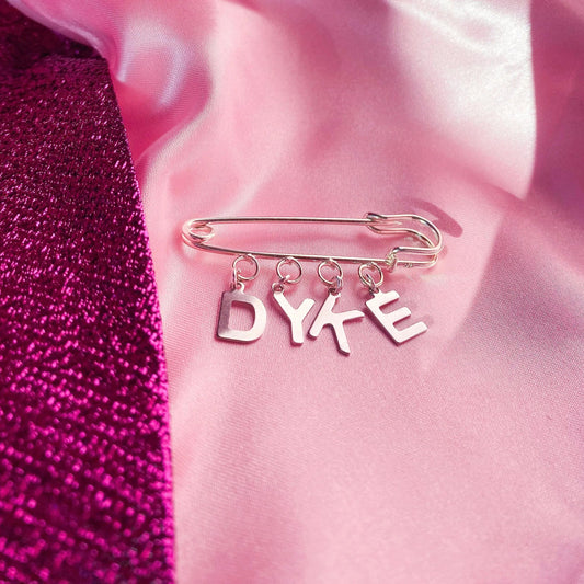 DYKE letter charm word kilt pin brooch Leftbians