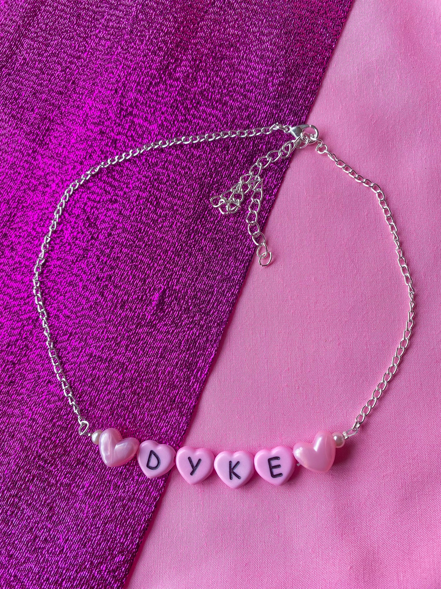 Pink Dyke love heart letter bead necklace