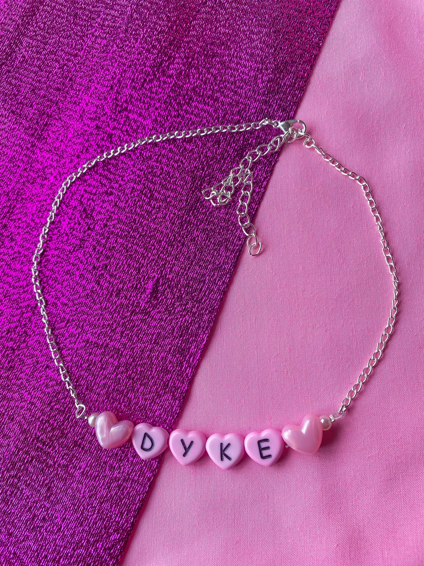 Pink Dyke love heart letter bead necklace Leftbians