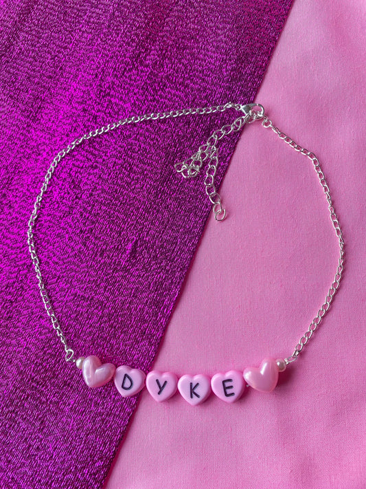 Pink Dyke love heart letter bead necklace Leftbians