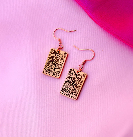 The Scissors Tarot Card Rose Gold earrings Leftbians