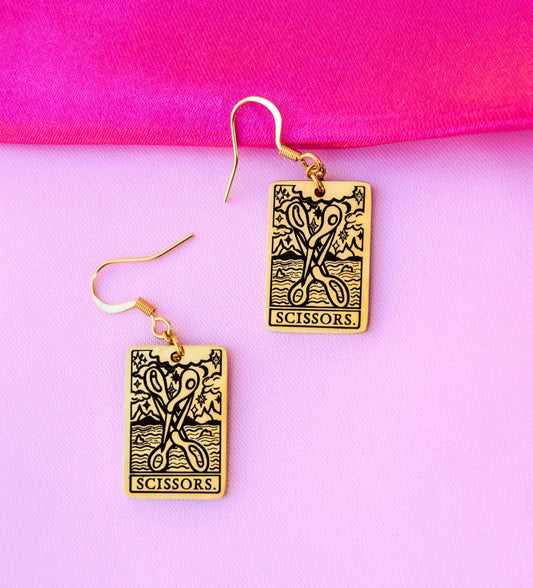 The Scissors Tarot Card Gold Stainless Steel Earrings Leftbians