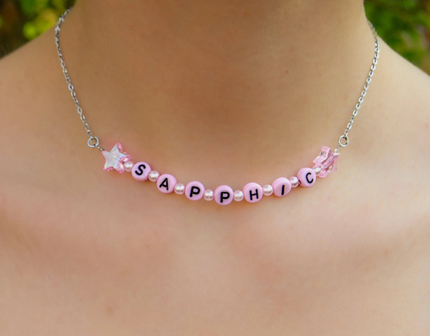 Pink SAPPHIC letter bead necklace Leftbians