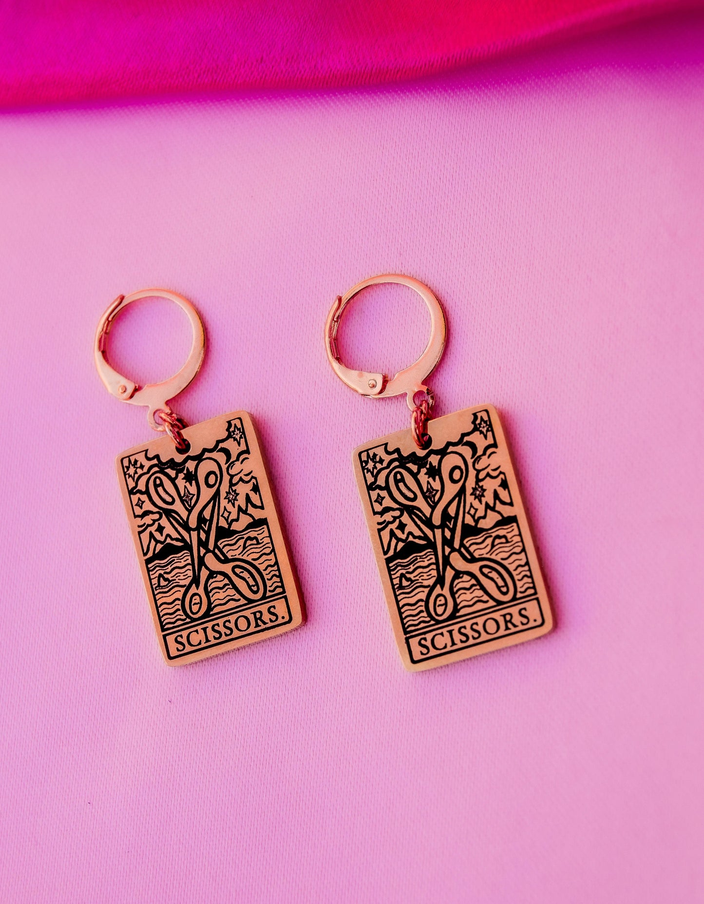 The Scissors Tarot Card Rose Gold earrings Leftbians