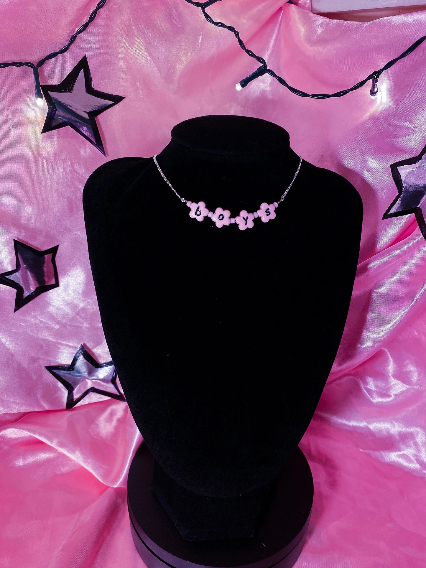 Pink Boys flower shape letter bead necklace Leftbians