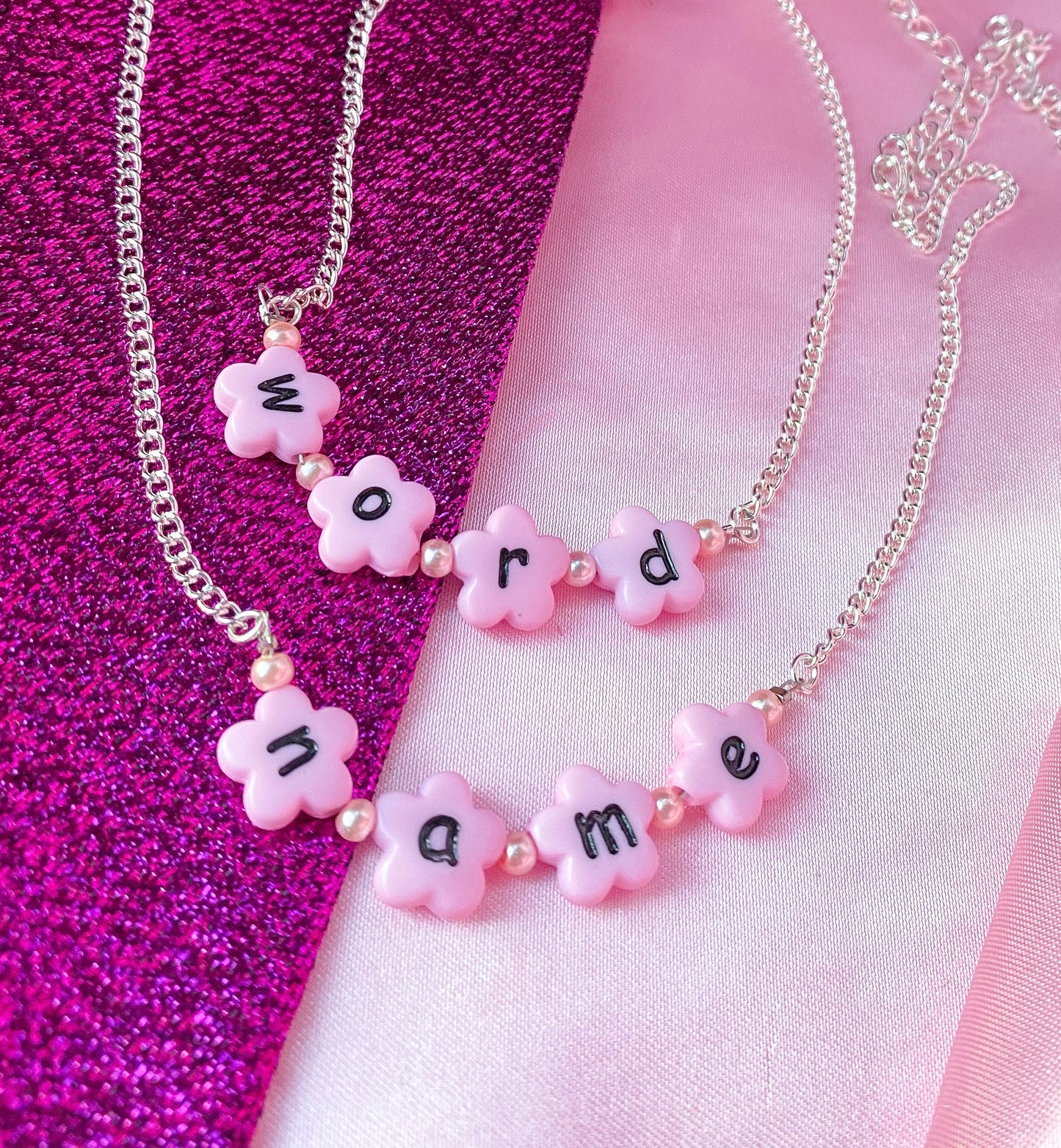 Pink flower letter bead customisable NAME or WORD necklace