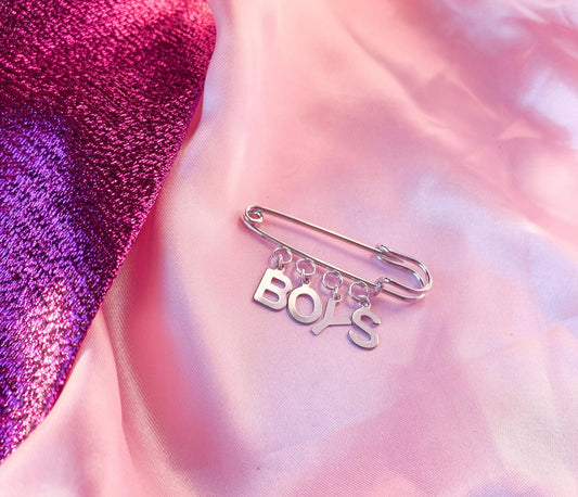 BOYS letter charm word kilt pin brooch Leftbians