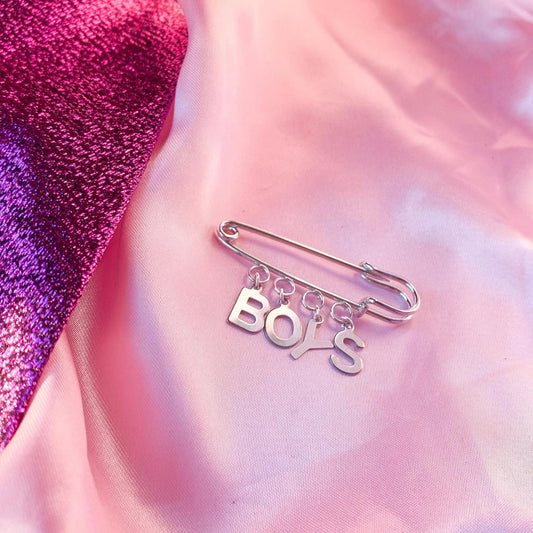 BOYS letter charm word kilt pin brooch Leftbians