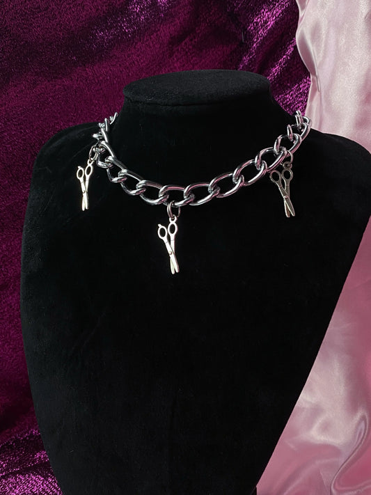 Scissor charm chunky chain choker necklace silver Leftbians