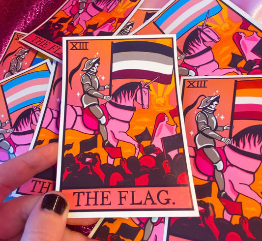 Asexual pride flag tarot card sticker Leftbians