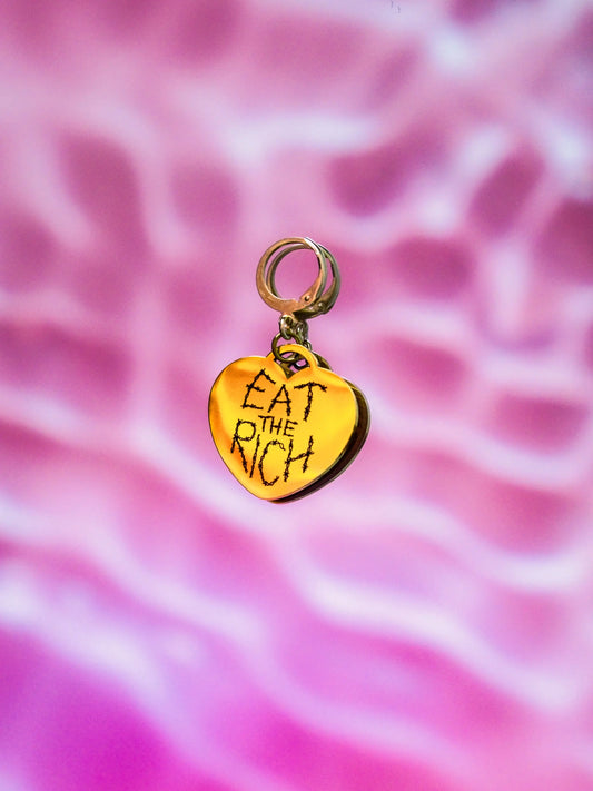 Gold Eat The Rich Engraved Heart Earrings in 304 Stainless Steel Leftbians