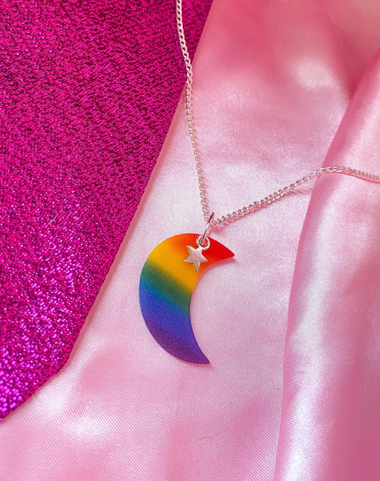 Rainbow pride flag moon necklace Leftbians