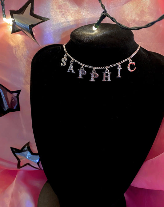 Sapphic Diamanté silver letter sparkly necklace Leftbians