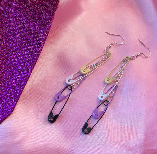 Non binary pride flag safety pin earrings Leftbians