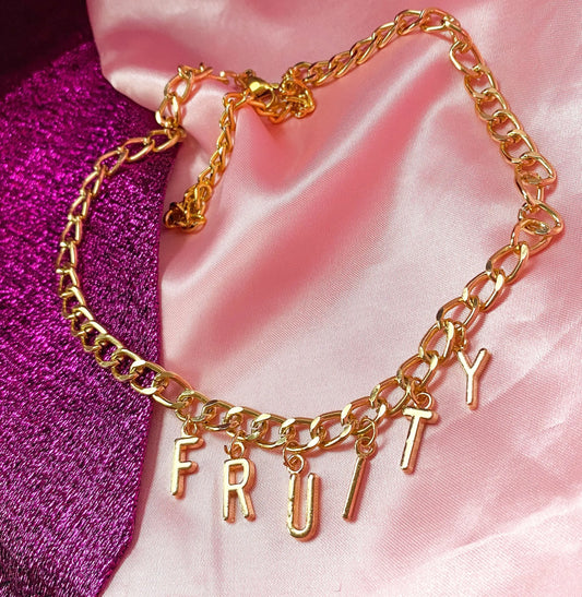 Chunky FRUITY gold colour letter charm necklace Leftbians