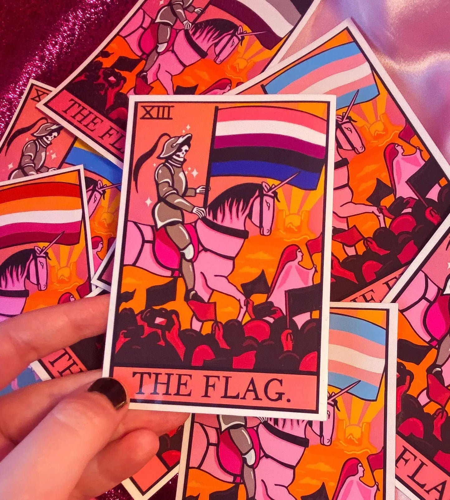 Genderfluid pride flag tarot card sticker Leftbians