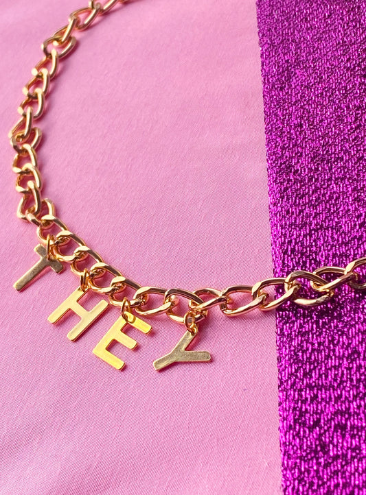 THEY gold colour letter charm necklace Leftbians